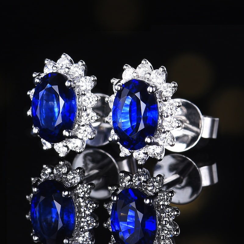 14k Gold 1.24 Ctw Natural Sapphire & Diamond Earrings - 2