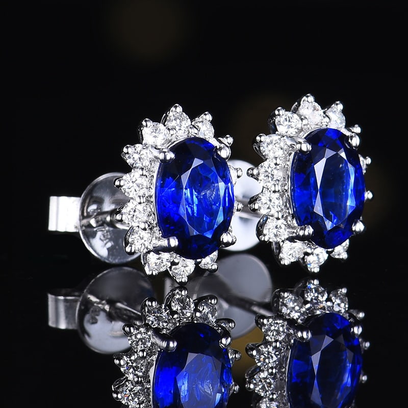 14k Gold 1.24 Ctw Natural Sapphire & Diamond Earrings - 3