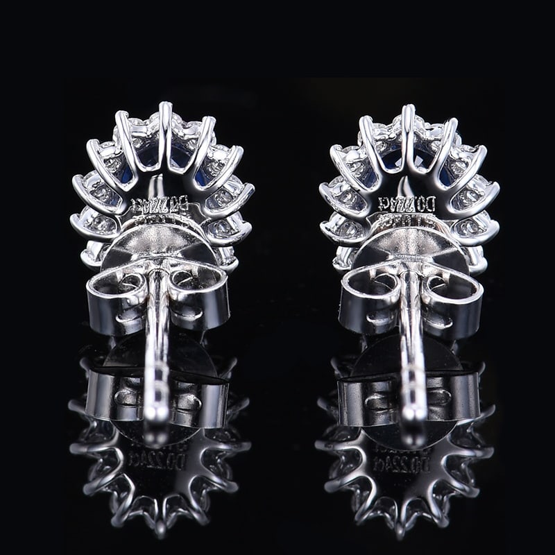 14k Gold 1.24 Ctw Natural Sapphire & Diamond Earrings - 4