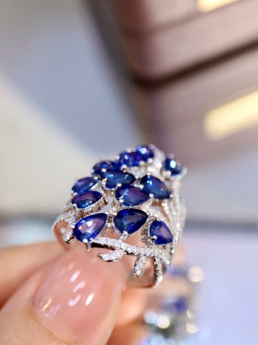 14k Gold 7.46 Ctw Natural Sapphire & Diamond Ring - 4