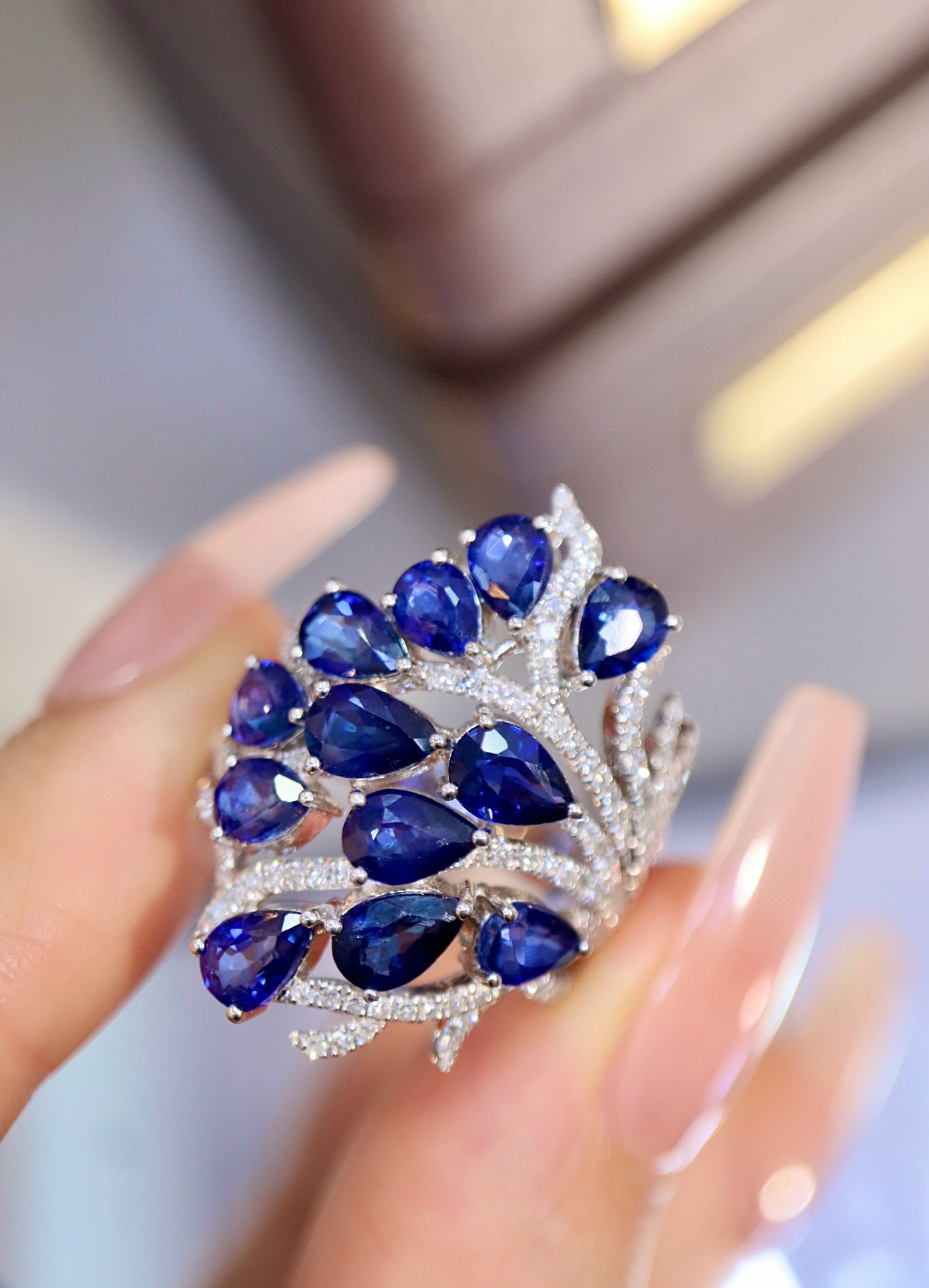 14k Gold 7.46 Ctw Natural Sapphire & Diamond Ring - 5