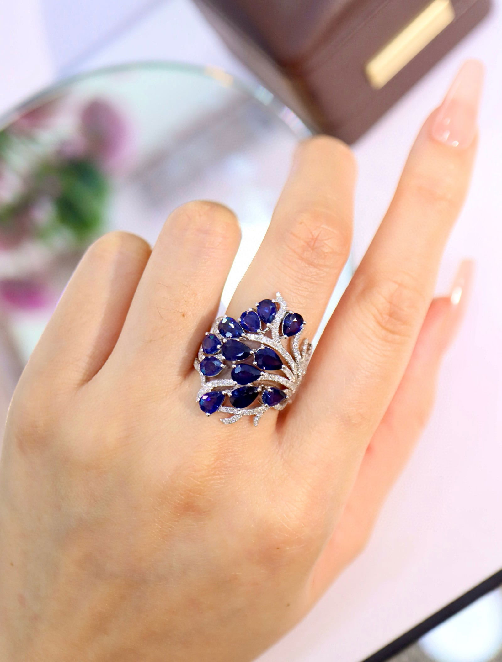 14k Gold 7.46 Ctw Natural Sapphire & Diamond Ring - 7