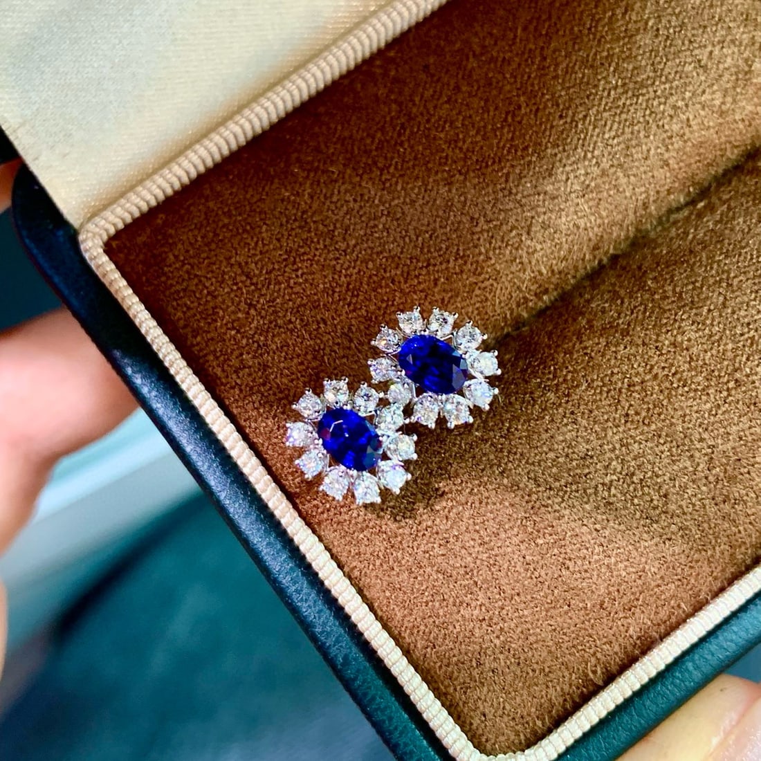 14k Gold 1.29 Ctw Vivid Blue Natural Sapphire & Diamond Earrings - 2