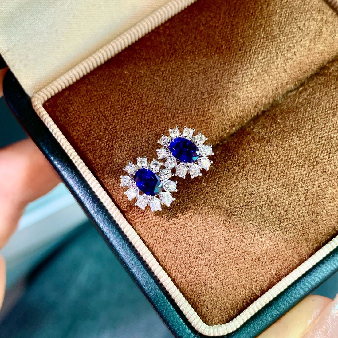 14k Gold 1.29 Ctw Vivid Blue Natural Sapphire & Diamond Earrings - 3