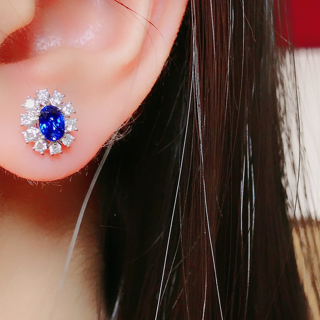 14k Gold 1.29 Ctw Vivid Blue Natural Sapphire & Diamond Earrings - 4