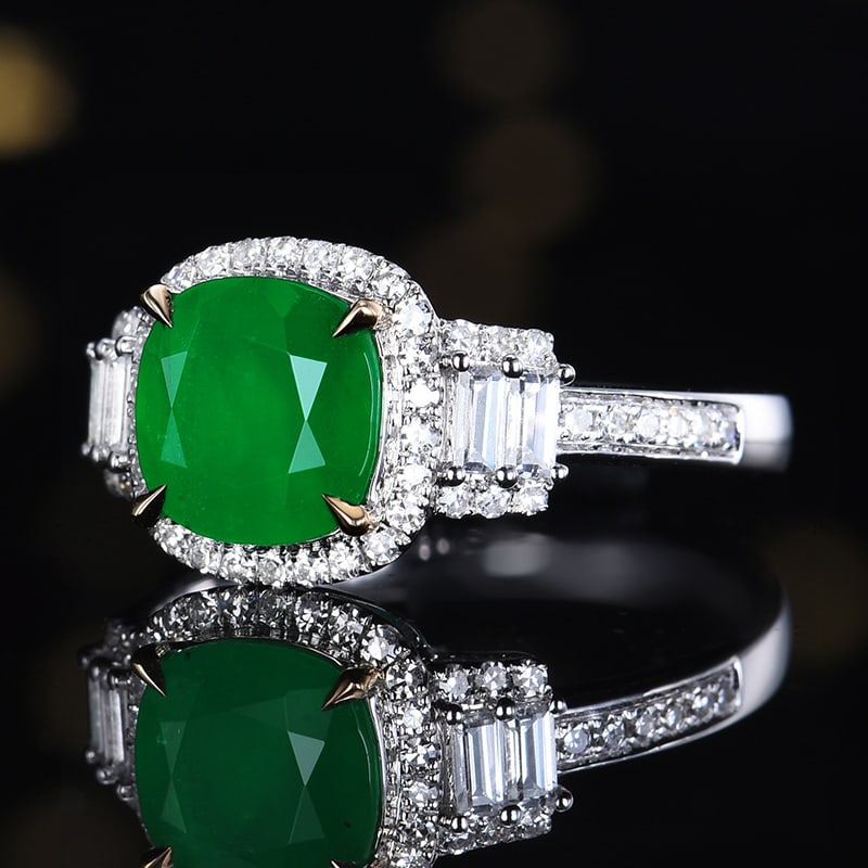 14k Gold 2.13 Ctw Vivid Green Natural Emerald & Diamond Ring - 2