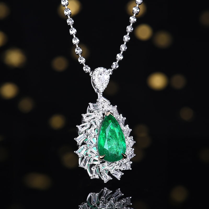 14k Gold 3.09 Ctw Vivid Green Natural Emerald & Sapphire Pendant( Without Chain ) - 3