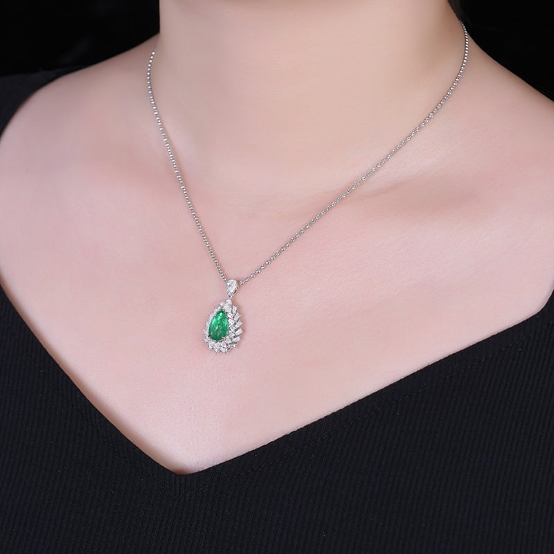 14k Gold 3.09 Ctw Vivid Green Natural Emerald & Sapphire Pendant( Without Chain ) - 6