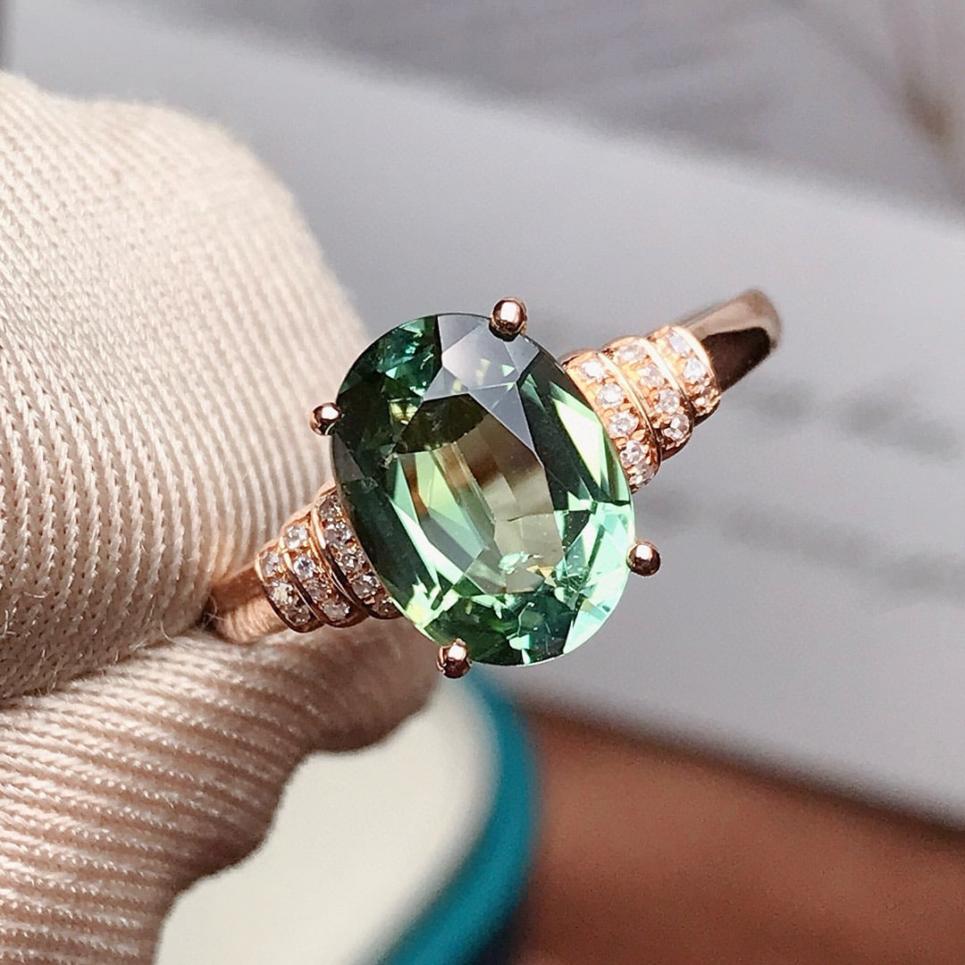 14k Gold 1.85 Ct Natural Tourmaline & Diamond Ring - 2