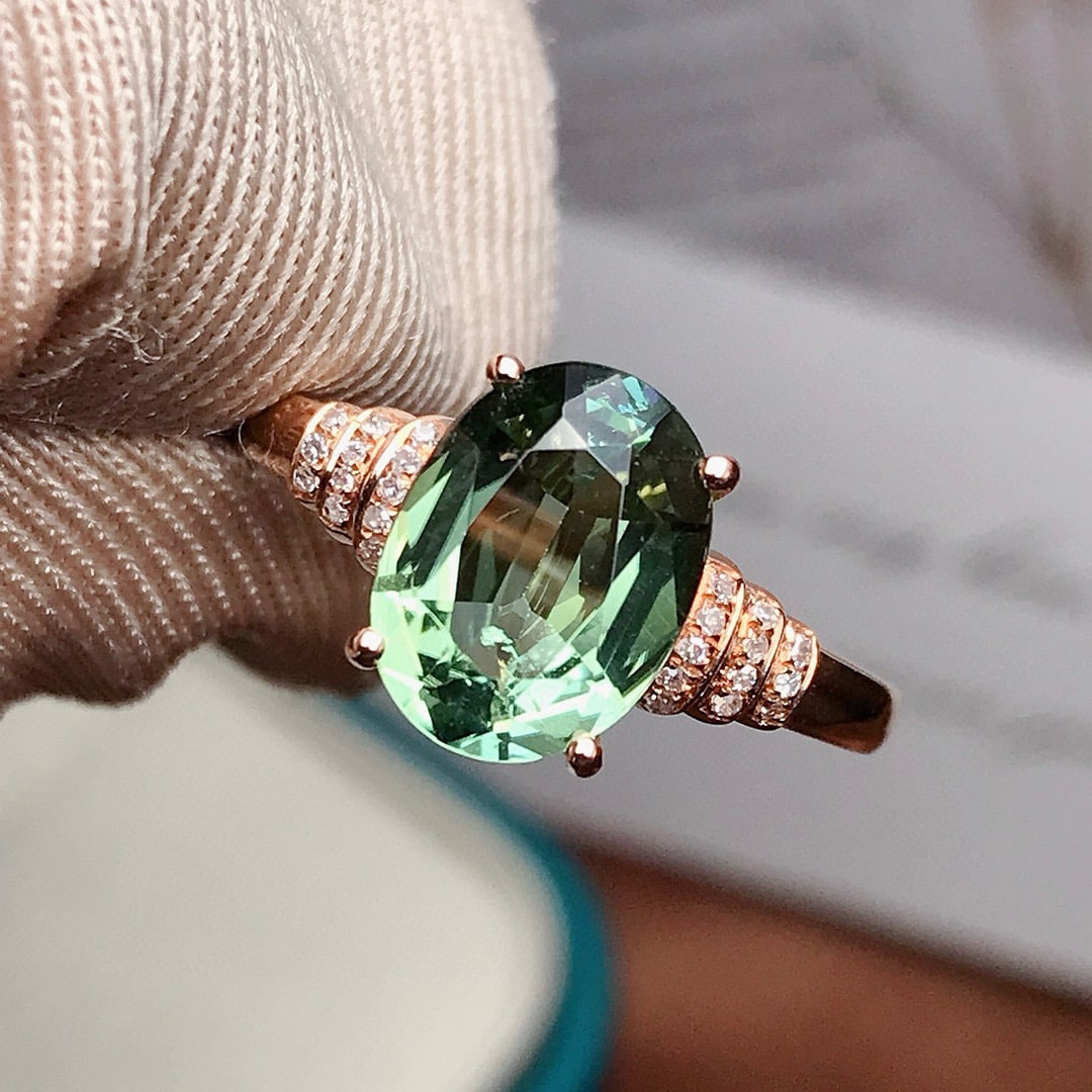 14k Gold 1.85 Ct Natural Tourmaline & Diamond Ring - 3