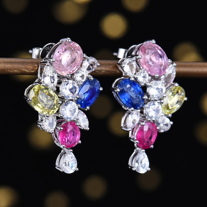 14k Gold 7.58 Ctw Natural Sapphire & Sapphire Earrings - 3