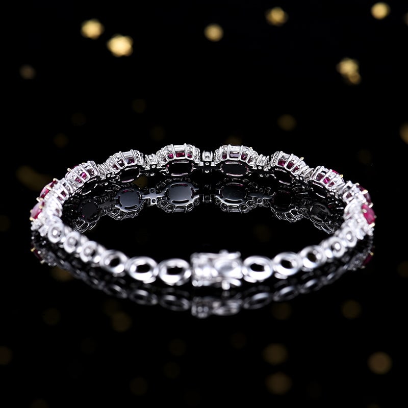 14k Gold 4.58 Ct Natural Ruby & Sapphire Bracelet - 4