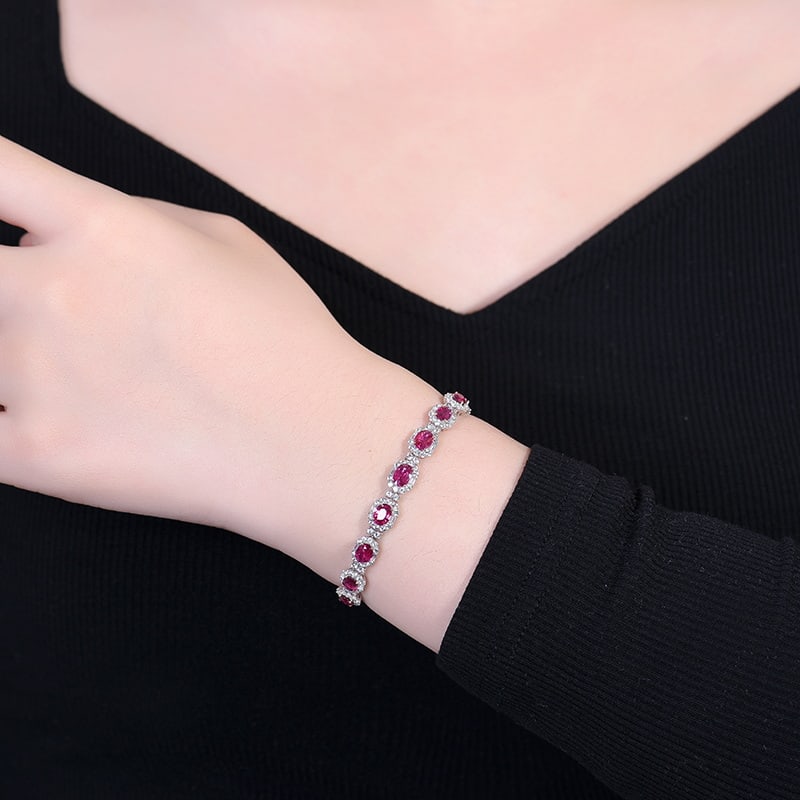 14k Gold 4.58 Ct Natural Ruby & Sapphire Bracelet - 5