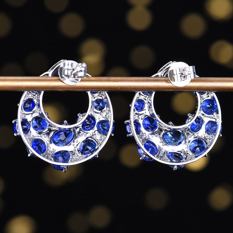 14k Gold 9.5 Ctw Natural Sapphire & Diamond Earrings - 4