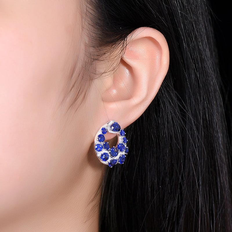 14k Gold 9.5 Ctw Natural Sapphire & Diamond Earrings - 6