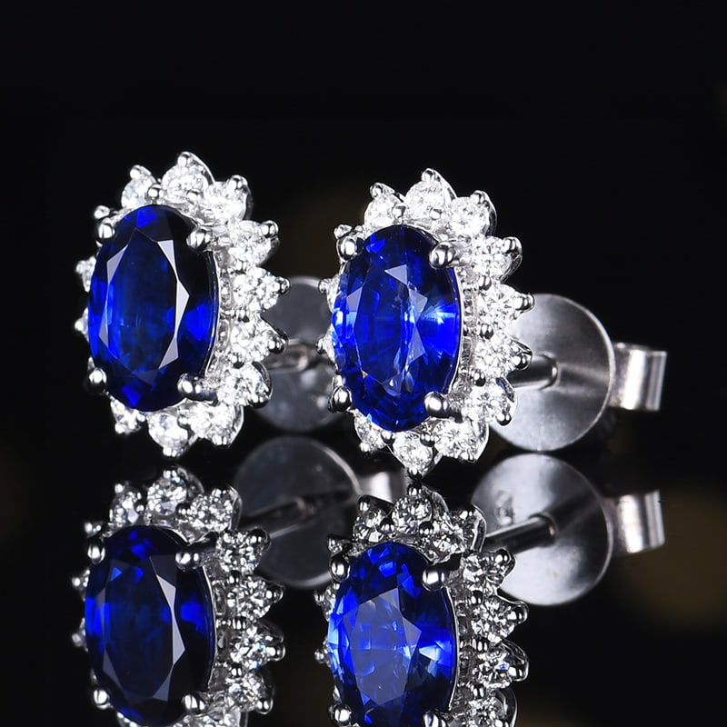 14k Gold 1.21 Ctw Natural Sapphire & Diamond Earrings - 2