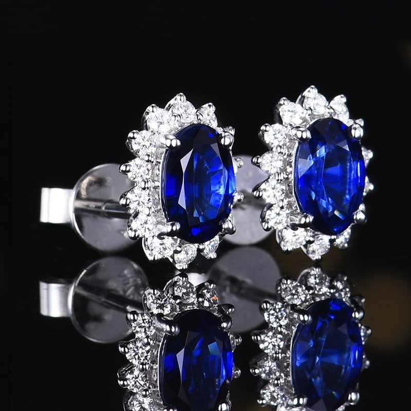 14k Gold 1.21 Ctw Natural Sapphire & Diamond Earrings - 3