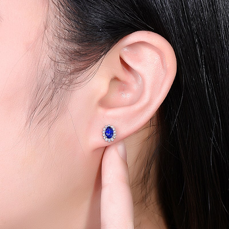 14k Gold 1.21 Ctw Natural Sapphire & Diamond Earrings - 6