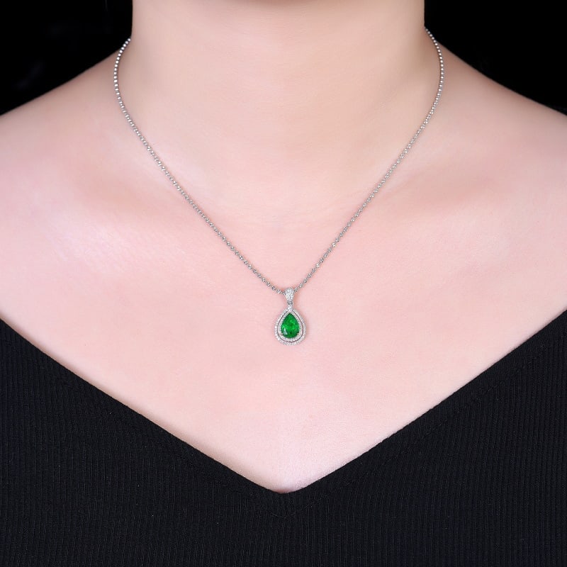 14k Gold 1.71 Ctw Vivid Green Natural Emerald & Diamond Pendant( Without Chain ) - 5