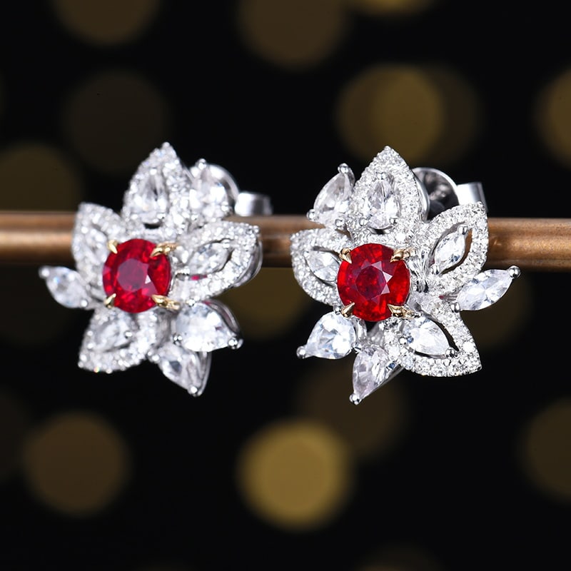 14k Gold 0.95 Ctw Natural Ruby & Diamond Earrings - 2