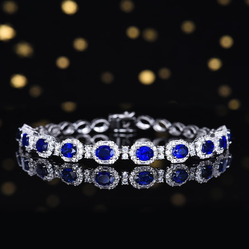 14k Gold 6.98 Ctw Natural Sapphire & Sapphire Bracelet: Ref:230958298 // gold content:14k gold // main gemstone:sapphire // shape:oval // carat weight:4. 42ct // color:royal blue // treatment:natural // // adjacent gemstone 2 : sapphire // number of