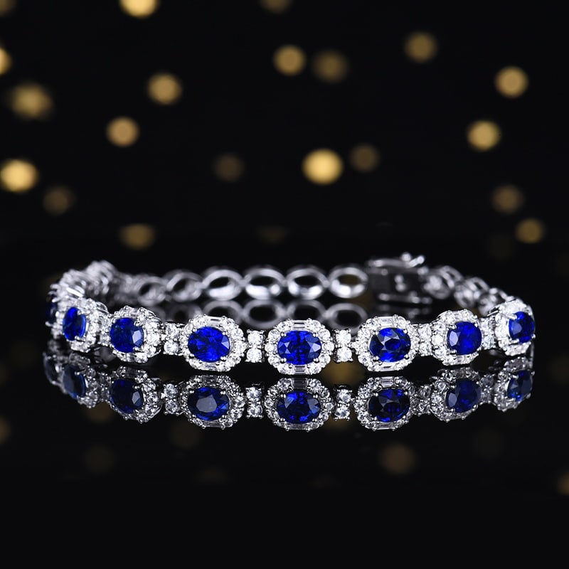 14k Gold 6.98 Ctw Natural Sapphire & Sapphire Bracelet - 2