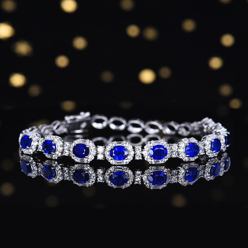14k Gold 6.98 Ctw Natural Sapphire & Sapphire Bracelet - 3