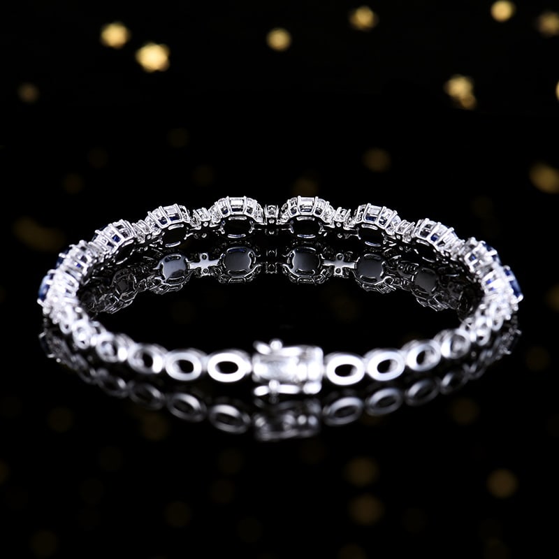 14k Gold 6.98 Ctw Natural Sapphire & Sapphire Bracelet - 4