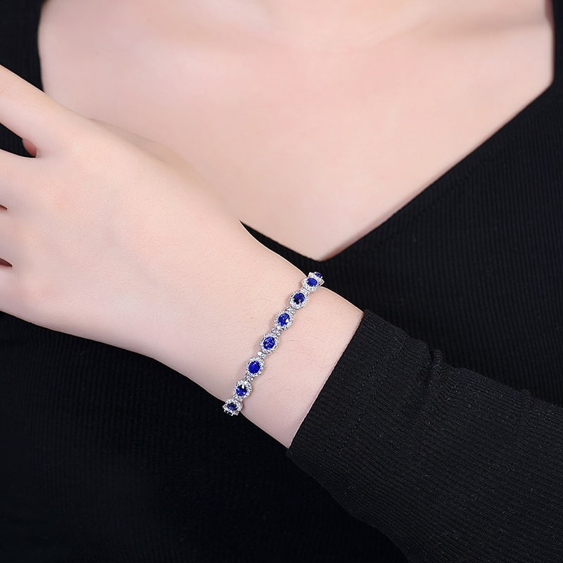 14k Gold 6.98 Ctw Natural Sapphire & Sapphire Bracelet - 5