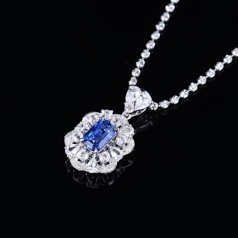 14k Gold 1.09 Ctw Natural Sapphire & Diamond Pendant( Without Chain ) - 5