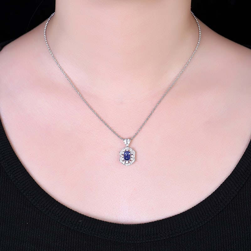 14k Gold 1.09 Ctw Natural Sapphire & Diamond Pendant( Without Chain ) - 6