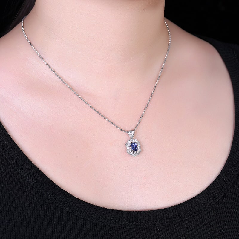 14k Gold 1.09 Ctw Natural Sapphire & Diamond Pendant( Without Chain ) - 8