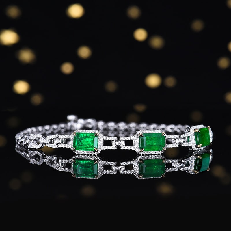 14k Gold 3.01 Ctw Vivid Green Natural Emerald & Diamond Bracelet - 3