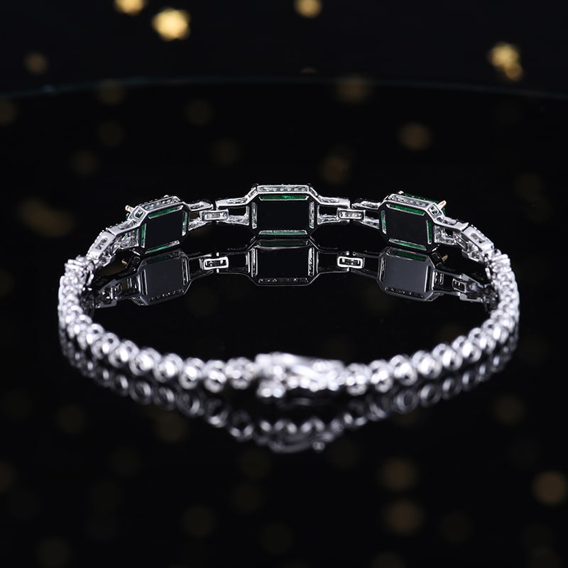 14k Gold 3.01 Ctw Vivid Green Natural Emerald & Diamond Bracelet - 4