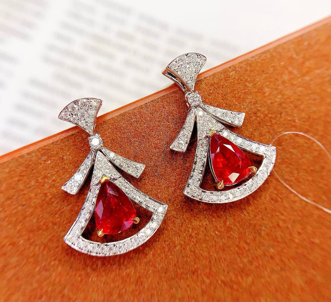 14k Gold 2.2 Ct Vivid Red Natural Ruby & Diamond Earrings - 3