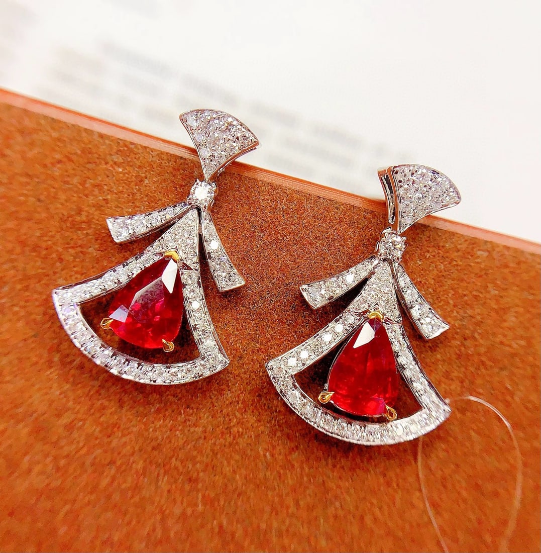 14k Gold 2.2 Ct Vivid Red Natural Ruby & Diamond Earrings - 6