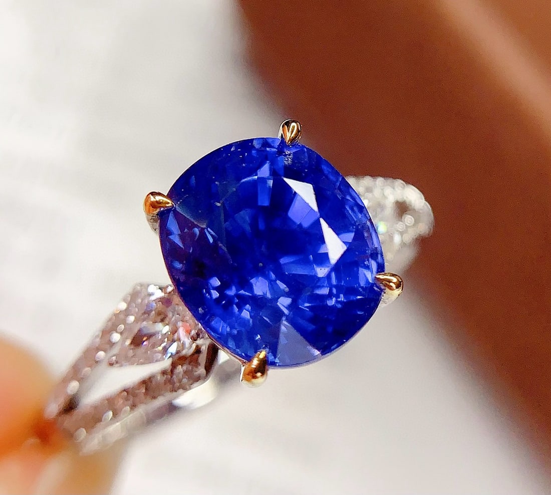 14k Gold 3.5 Ct Natural Sapphire & Diamond Ring - 5