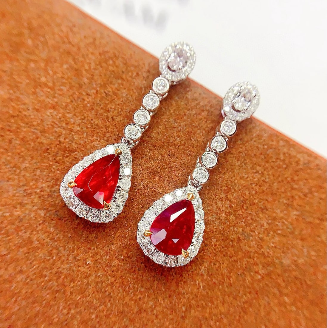 14k Gold 2.4 Ct Natural Ruby & Diamond Earrings - 2
