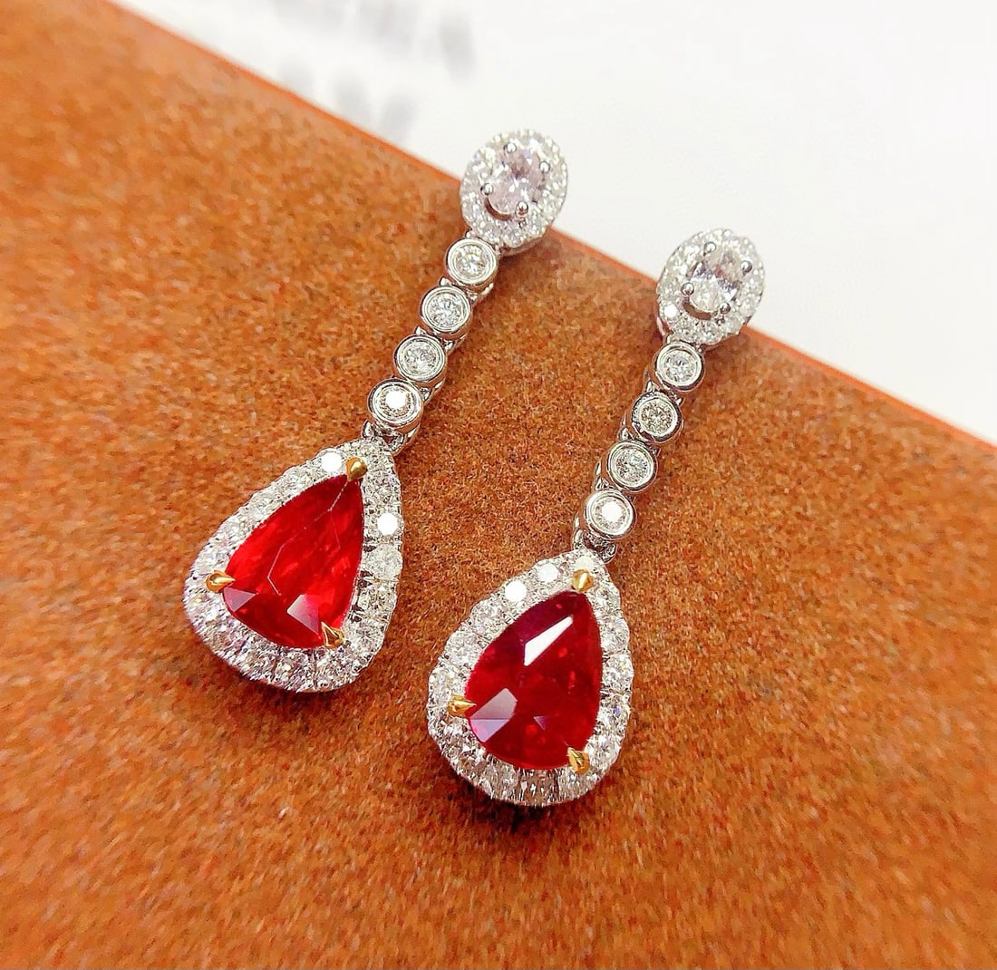 14k Gold 2.4 Ct Natural Ruby & Diamond Earrings - 3