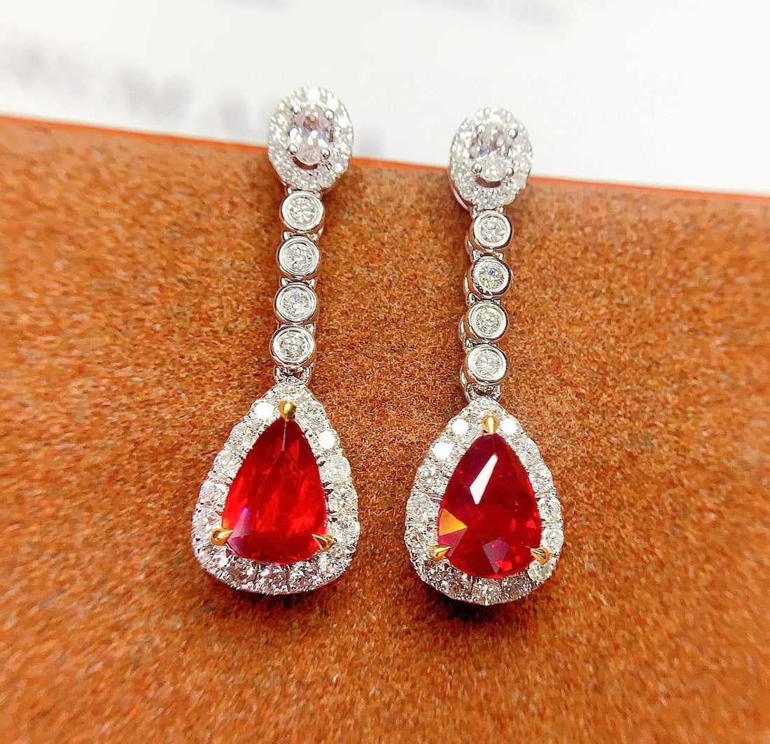 14k Gold 2.4 Ct Natural Ruby & Diamond Earrings - 4