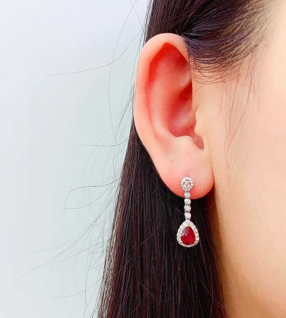 14k Gold 2.4 Ct Natural Ruby & Diamond Earrings - 7