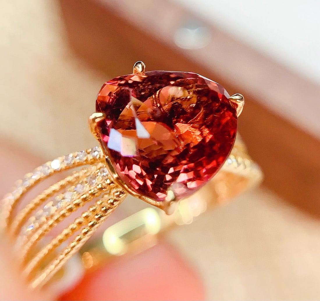 14k Gold 3.52 Ct Natural Tourmaline & Diamond Ring - 2