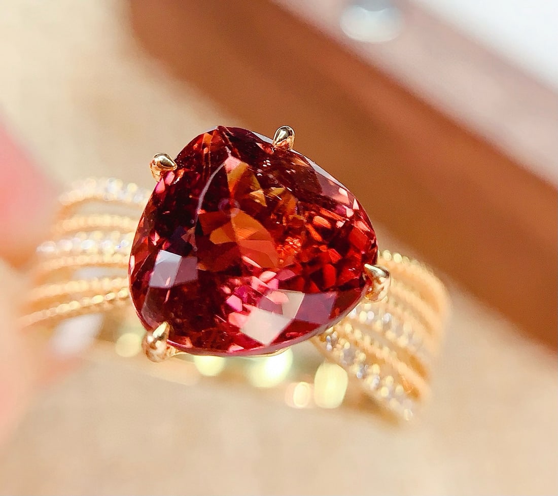 14k Gold 3.52 Ct Natural Tourmaline & Diamond Ring - 4