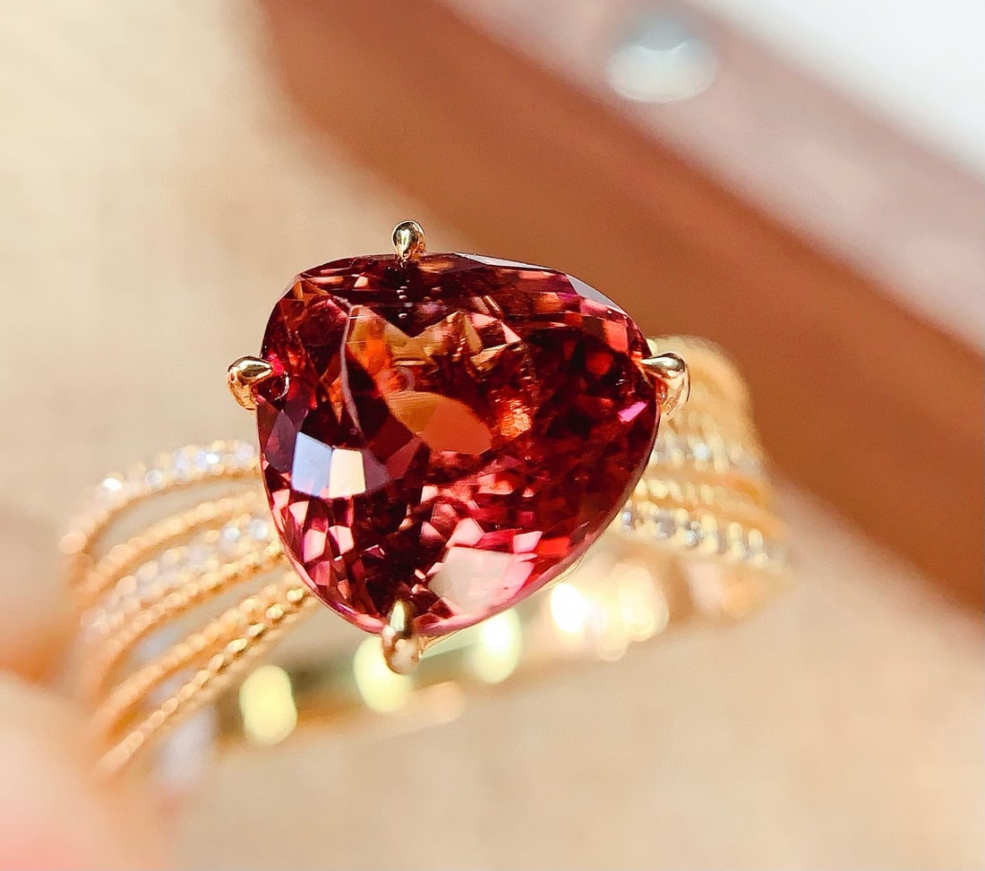 14k Gold 3.52 Ct Natural Tourmaline & Diamond Ring - 5