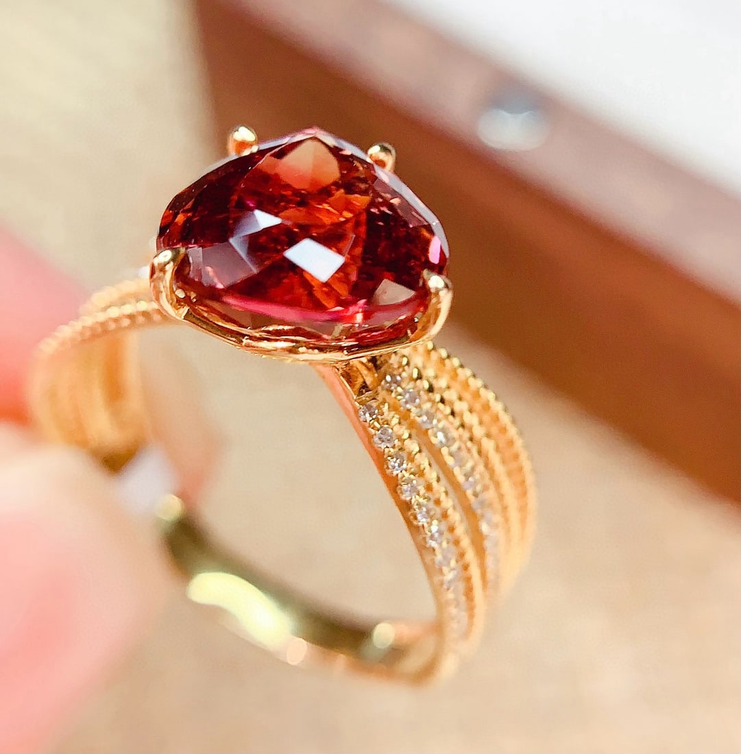 14k Gold 3.52 Ct Natural Tourmaline & Diamond Ring - 6