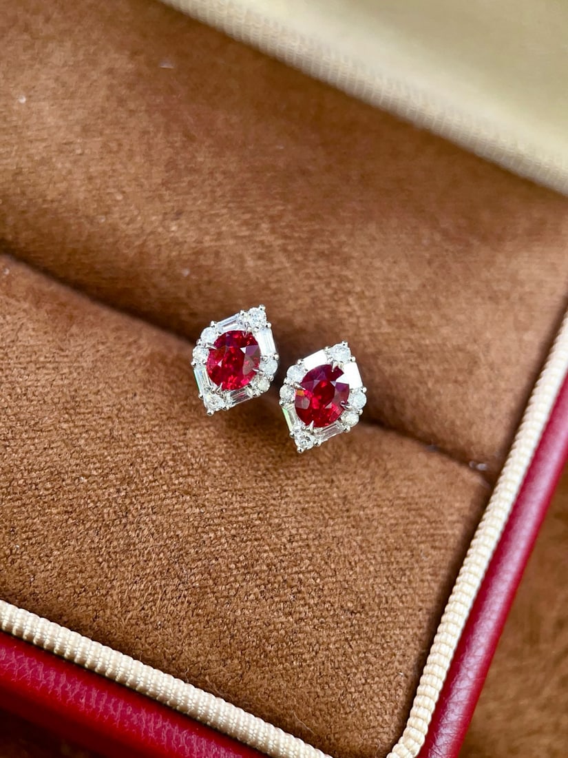 14k Gold 0.85 Ctw Natural Ruby & Diamond Earrings - 2