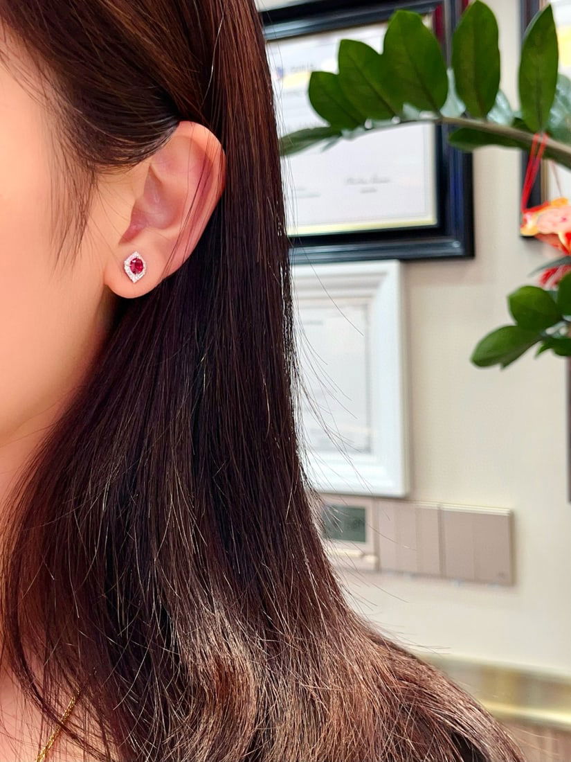 14k Gold 0.85 Ctw Natural Ruby & Diamond Earrings - 6