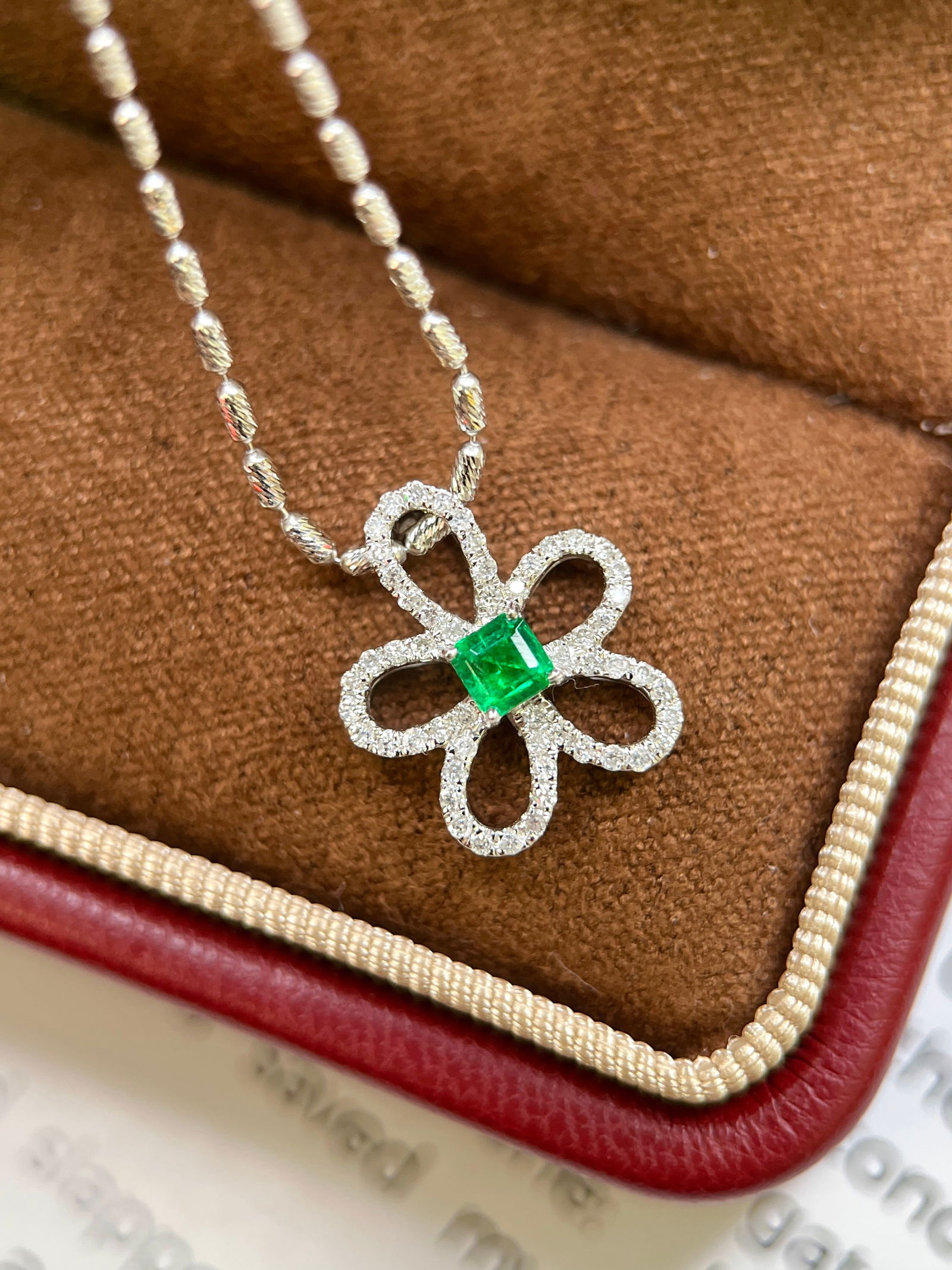 14k Gold 0.32 Ctw Vivid Green Natural Emerald & Diamond Pendant( Without Chain ) - 2