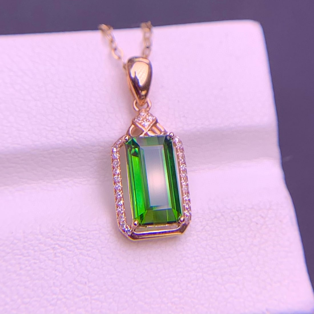 14k Gold 2.4 Ct Natural Tourmaline & Diamond Pendant( Without Chain ) - 2