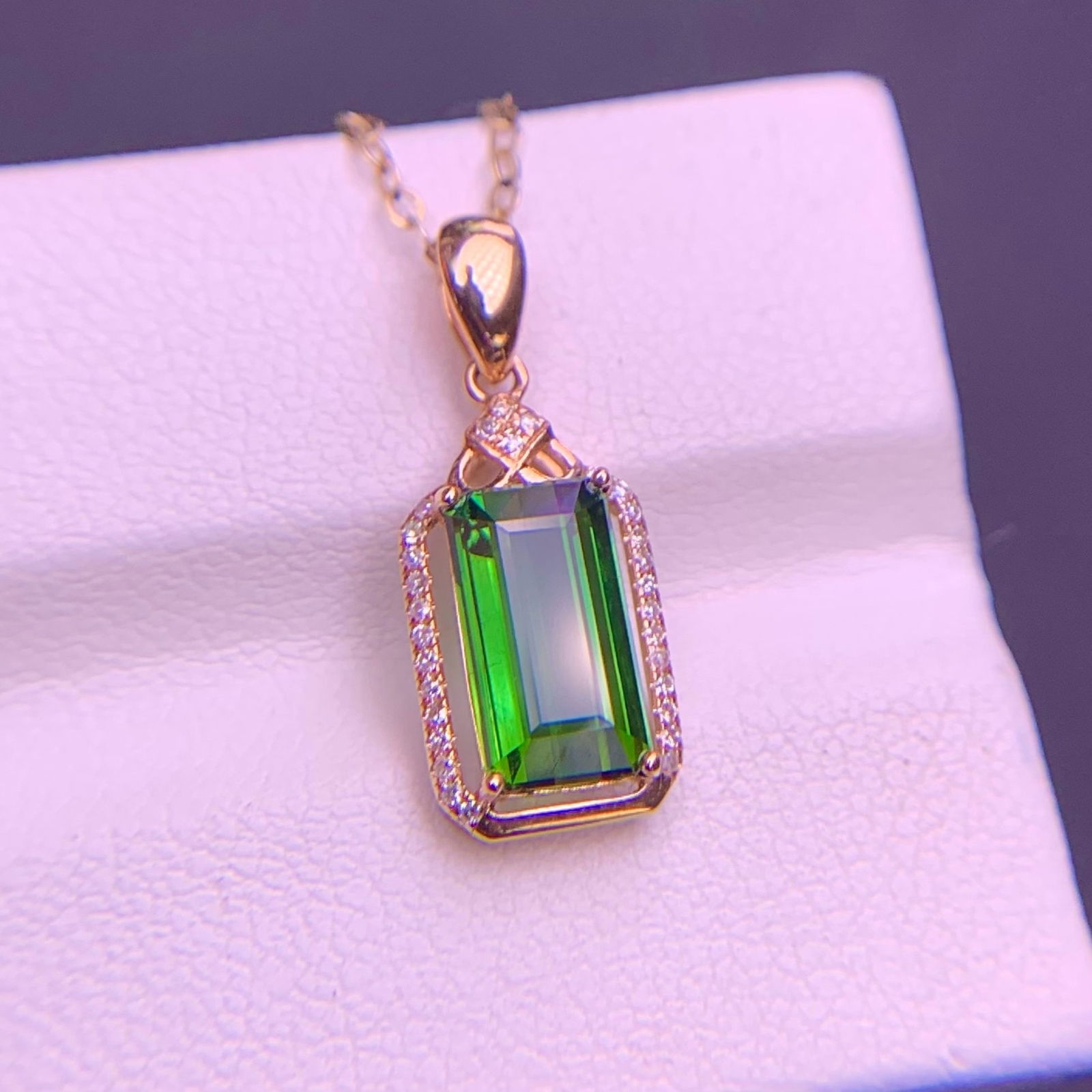 14k Gold 2.4 Ct Natural Tourmaline & Diamond Pendant( Without Chain ) - 6